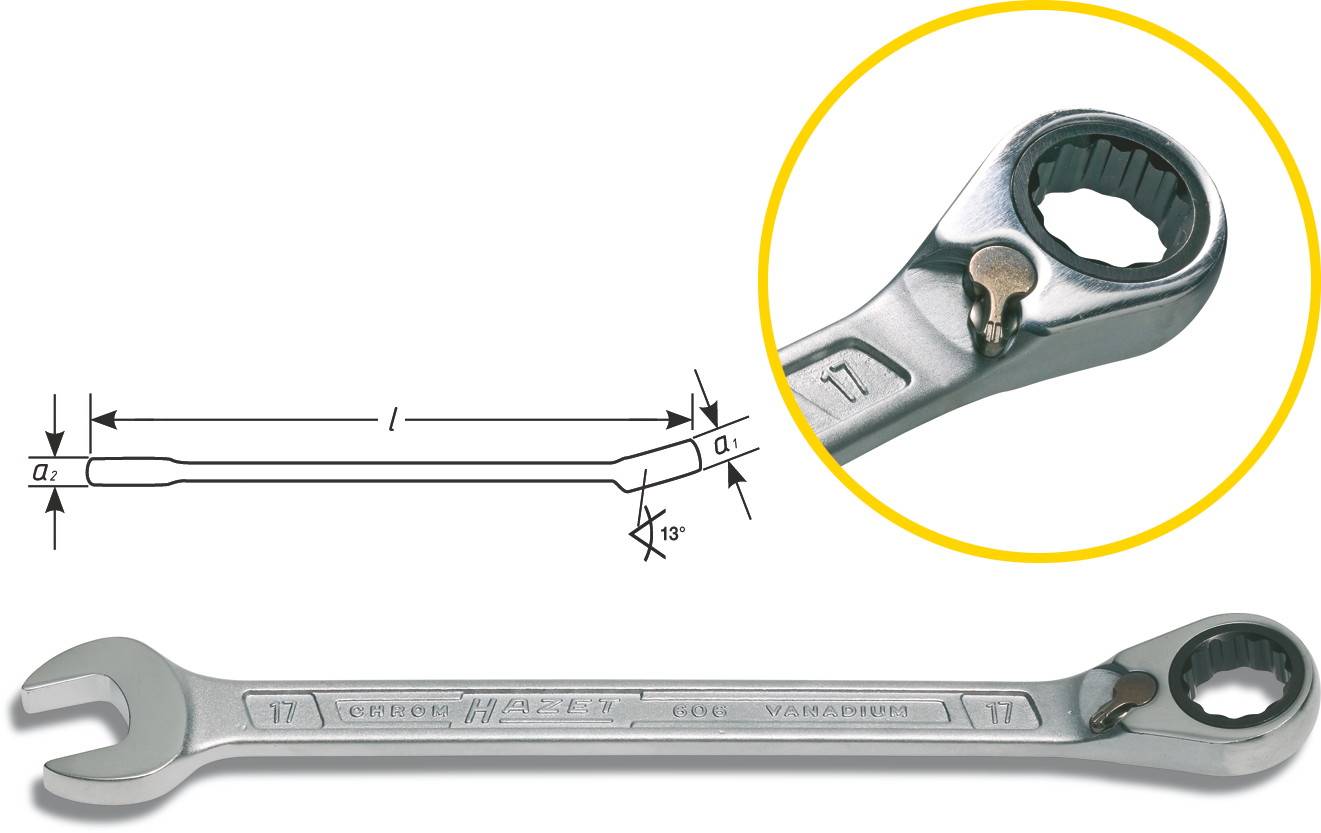 Hazet 606-13 606 Klucz płasko oczkowy z grzechotką Rozmiar klucza (metryczny) (tylko do tytułu) 13 mm - obrazek 1