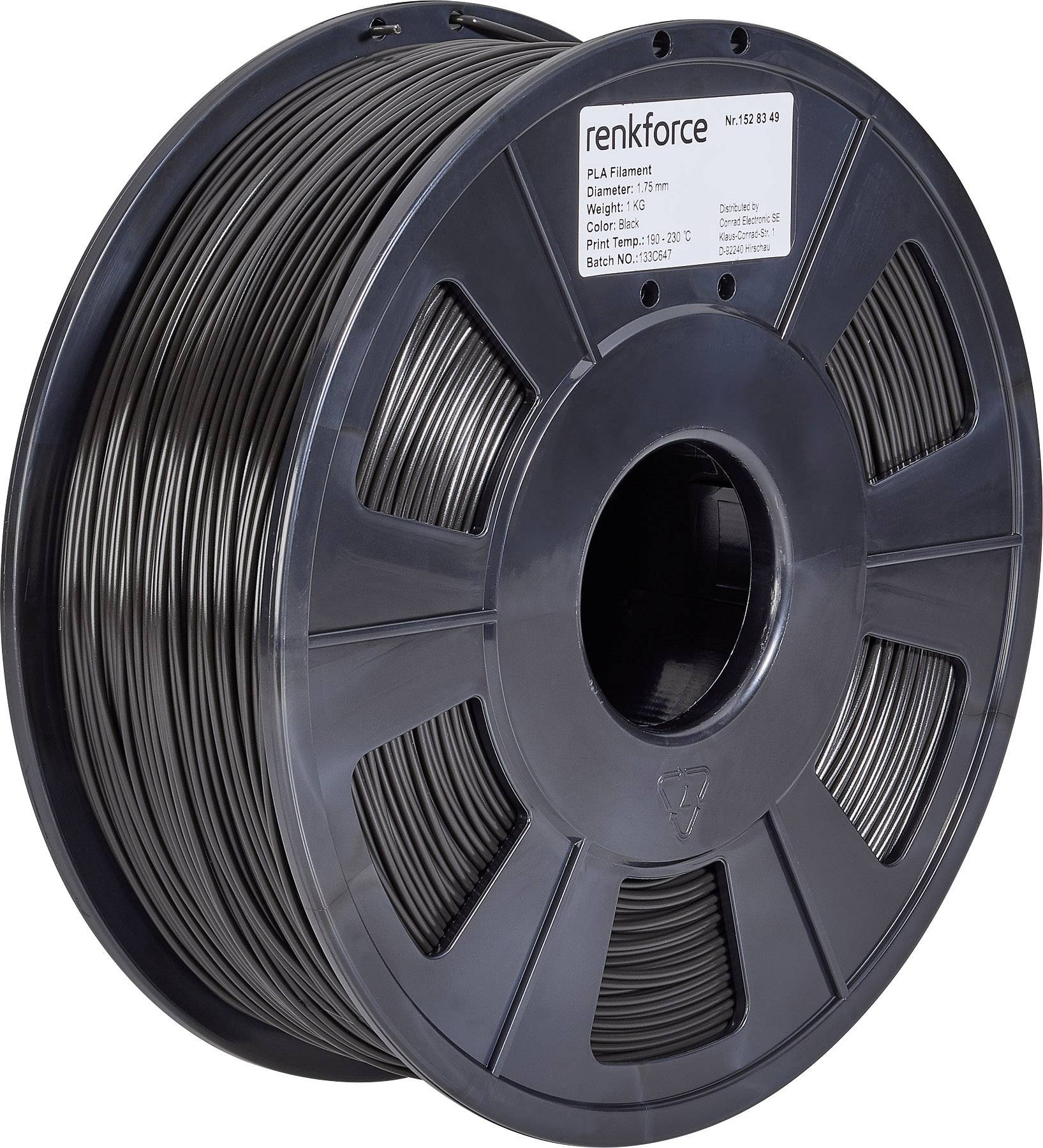 Filament do drukarek 3D PLA Pro Renkforce RF-4511188, Średnica filamentu: 1.75 mm, 1000 g, czarny - obrazek 1