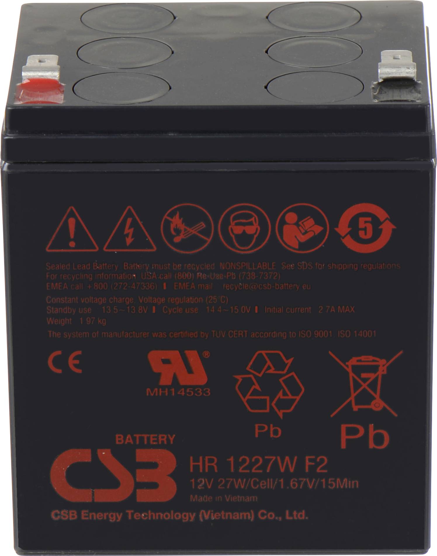 Akumulator ołowiowy CSB Battery HR 1227W high-rate HR1227WF2, AGM, 12 V, 6.2 Ah - obrazek 1