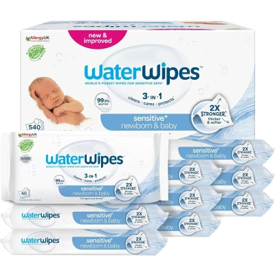 WaterWipes Sensitive+ Newborn & Baby Wipes – 540 sztuk – 9-pak